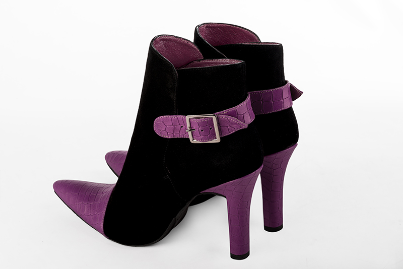 Mauve purple and matt black matching ankle boots and . Wiew of ankle boots - Florence KOOIJMAN